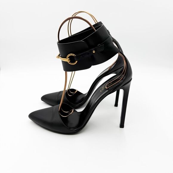 Gucci Black Leather Ursula Horsebit Ankle Cuff Pointed Toe Sandals 11.5 - Picture 5 of 12